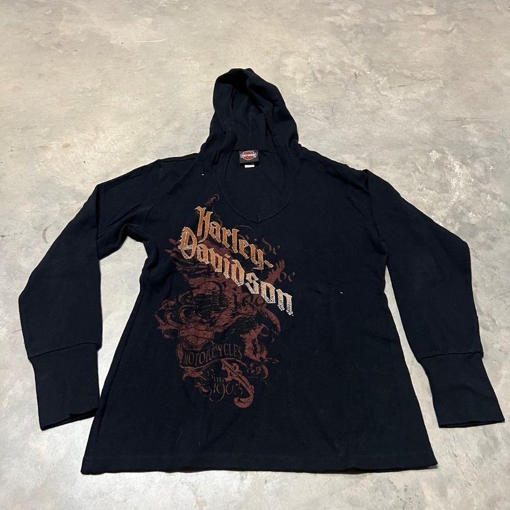 Harley Davidson Womens Black V-Neck Hoodie Privateers Canada Halifax Size L